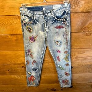 Banjara ban-jar-a Jeans denim Women's 29/10‎ Embroidered straight leg open hem